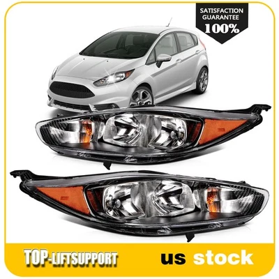 For 2014-2018 Ford Fiesta Headlights Black Housing Headlamps Pair L+R - Image 1 of 4