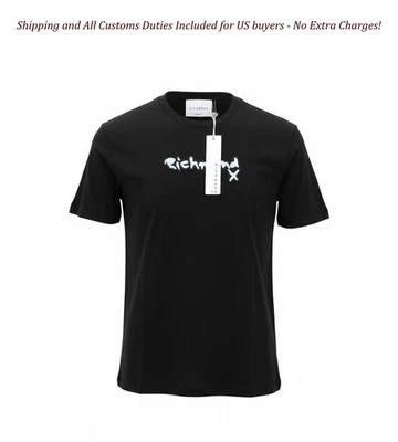 John Richmond Para Hombre M Negro Cuello Redondo Manga Corta Logo Estampado Todo Foto 1 de 4