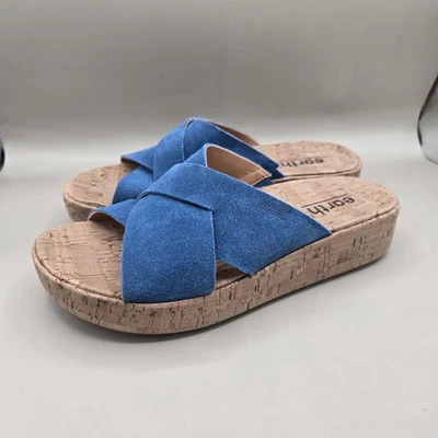 Sandalias Earth Scout Azul Gamuza Sin Cordones 8.5 M Corcho Gruesas Confort Boho Mínimas Foto 1 de 4