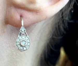 Millgrained Vintage Diamond Leaverback 0,40 ctw 14k Gold - Bild 1 von 7