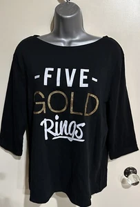 Matalan Black Five Gold Rings Christmas Top Size Medium - Picture 1 of 12