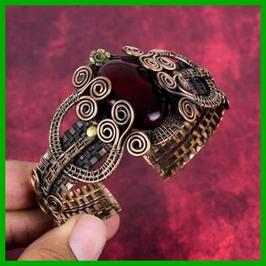 Easter Sale Copper Natural Red Fire Labradorite Birthday Flower Bangle Bracelet - Picture 1 of 6