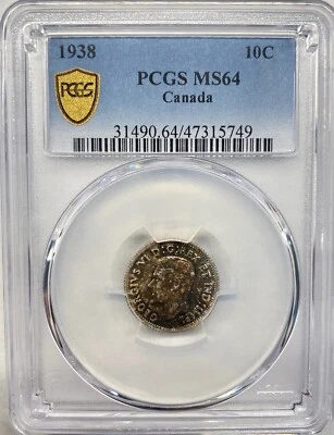 Canada 1938 10c Silver Coin - PCGS MS 64 - Image 1 of 3