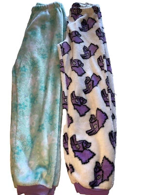 Лот из 2 девочек флис пижамы брюки размер 10 тянуть на фиолетовый синий белый - Изображение 1 из 4