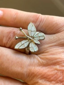 Sterling Silver White Fire Opal Butterfly Ring - Picture 1 of 4