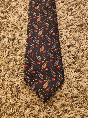 Hathaway Golf Bag Club Pin Tie Adult Mens Blue Geometric Silk USA Made Necktie - Image 1 of 4