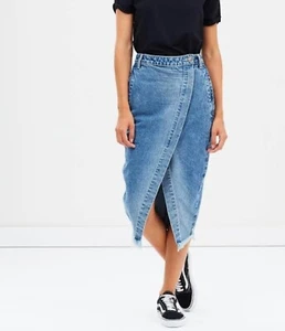 ONE TEASPOON Skirt Size 29 (Aus 11) Blue High Waist Front Zip Denim Midi Skirt - Picture 1 of 9