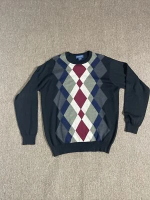 Suéter Joseph & Lyman Para Hombre Lana Cuello Redondo Negro/Sage Argyle Diamante talla M Foto 1 de 4