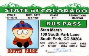 robuster South Park Cartoon Stan Marsh Bus Pass NEU KOSTENLOSER VERSAND MIT NACHVERFOLGUNG - Bild 1 von 1
