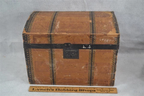 trunk dometop wood steamer interior tray 12" 19th c doll size original antique Cover