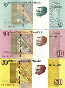 LOTE DE 3 BILLETES DE 5-10 Y 50 KWANZAS DE ANGOLA (2012) SC EXCELENTES. - Imagen 1 de 1