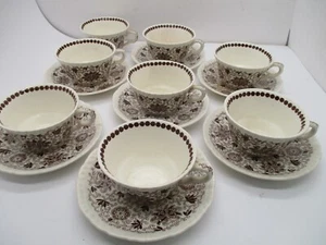 Mason's Ironstone Brown Bow & Bells Coffee 8 Tea Cups & 8 Saucers - Picture 1 of 10
