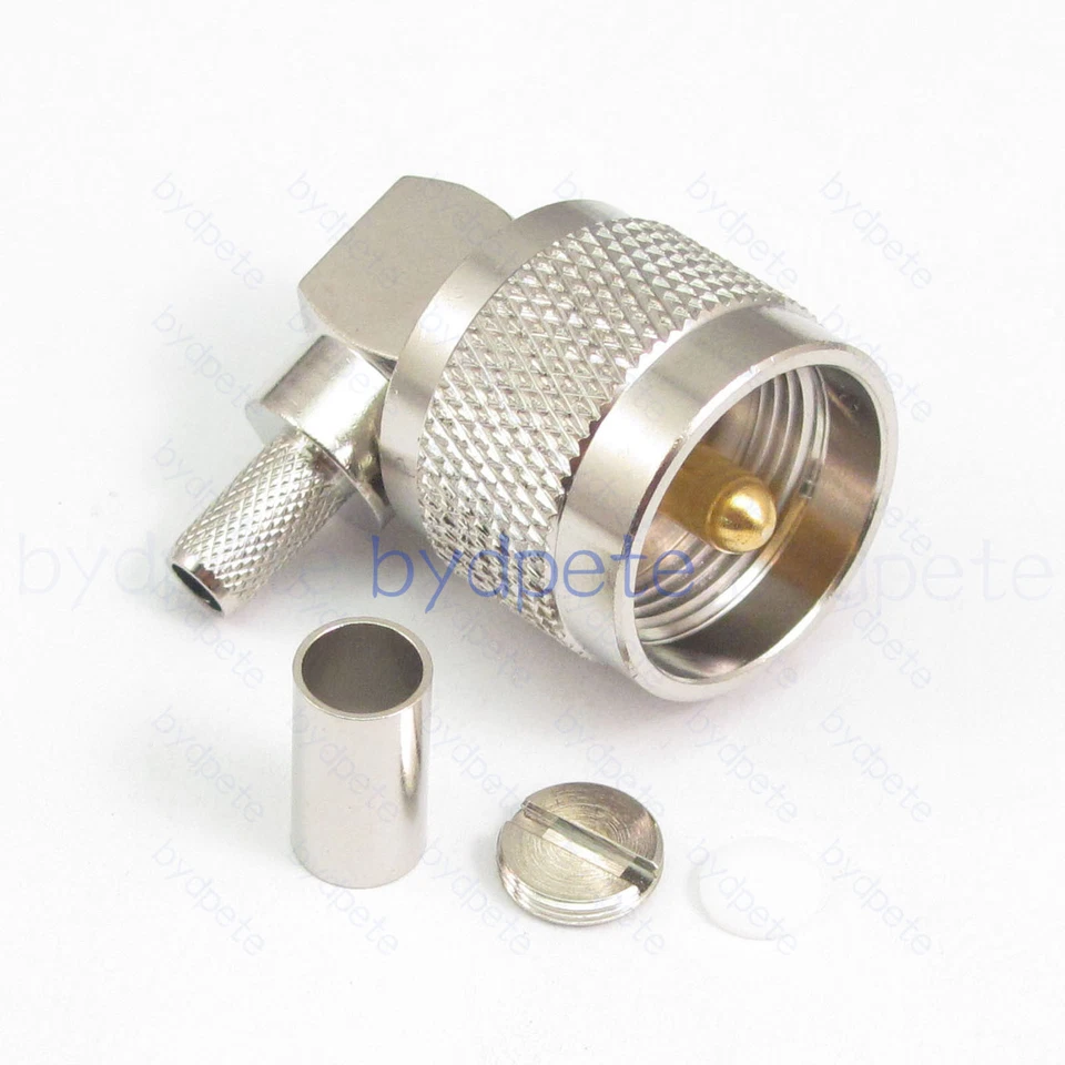 UHF male PL259 right angle 90 Degree connector Crimp for LMR195 RG58 RG142 cable - Image 1 of 1