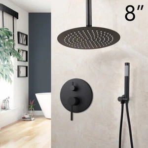 Black 8"Ceiling Rainfall Bathroom Shower Faucet System Head Mixer Control Valve - Picture 1 of 12