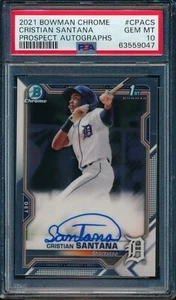 PSA 10 CRISTIAN SANTANA AUTO 1st 2021 Bowman Chrome Prospects Rookie RC GEM MINT - Picture 1 of 1