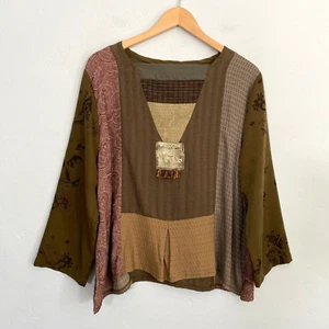 Donna Jessica Vintage Tunic Top Women Size 1 Small Olive Green Art to Wear - Picture 1 of 11
