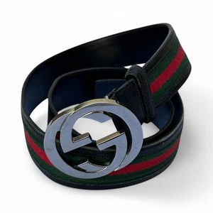 Authentic Gucci Belt Web Leather Green and Red Interlocking G size 95/38 - Picture 1 of 15