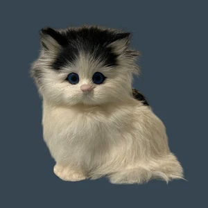 Vintage schwarz-weiße Fell Katze Figur mit blauen Augen - Bild 1 von 6