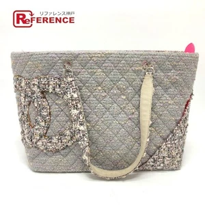 Chanel Cc Cambon Line Shoulder Bag Tote Tweed Women Purple Used - Picture 1 of 11