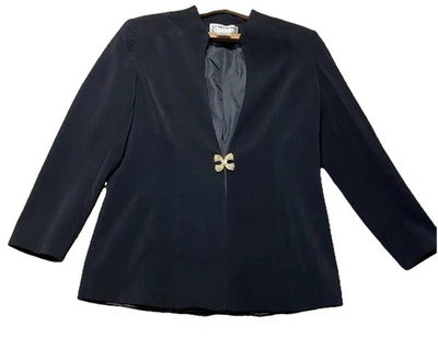 Blazer mujer ST ANTHONY NIGHT talla 12 negro bordado un solo pecho abierto Foto 1 de 4