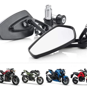 MOTORCYCLE HANDLE BAR END MIRRORS CNC ALUMINUM UNIVERSAL CAFE RACER MOTORBIKE UK - Picture 1 of 12