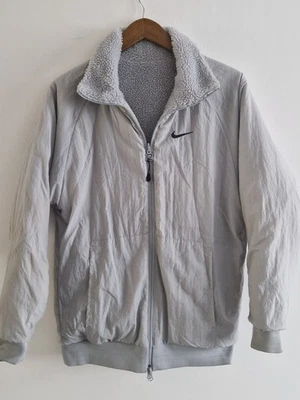 NIKE SWOOSH Grey Reversible Fleece/Softshell Bomber Jacket Size S - Image 1 of 4