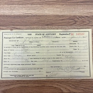 1935 State Of Kentucky Registration (1920 Ford Model T) - Picture 1 of 7