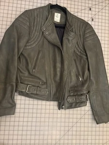 Chaqueta FREE PEOPLE Piel de Cordero CUERO Gris Envejecido Moto Cinturón Mujer M 36 - Imagen 1 de 21