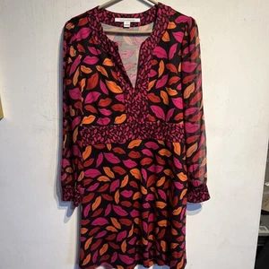 Diane von Furstenberg Leyah Midnight Kiss Silk Dress Mesh puff sleeve sz 12 - Picture 1 of 9