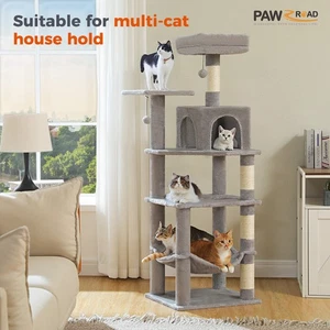 PAWZ Road Multi-Level Cat Tree Tower Scratching Post Large Hammock 2 Top Perches - Picture 1 of 36