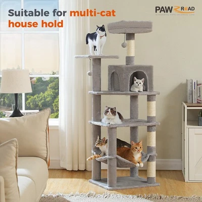 PAWZ Road Multi-Level Cat Tree Tower Scratching Post Large Hammock 2 Top Perches - Image 1 of 4