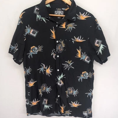 Billabong Mens Hawaiian Shirt Black Floral Abstract Print Button Up Large - image 1 of 4