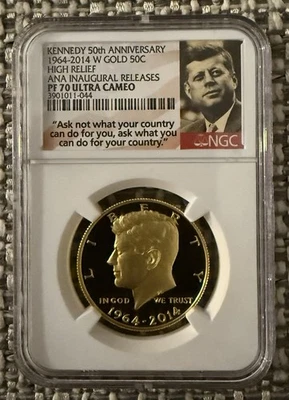 2014-W Gold Kennedy Half Dollar NGC PF70 UCAM Chicago ANA Inaugural Release - Image 1 of 3