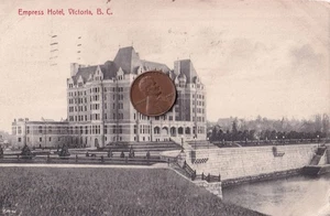 CANADA BRITISH COLUMBIA VICTORIA HOTEL 1911 POSTCARD STAMP POSTMARKED - Picture 1 of 3