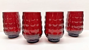 Vintage Set Of 4 Anchor Hocking Ruby Red Bubble 12 Oz Glass Tumblers 4.5" - Picture 1 of 4