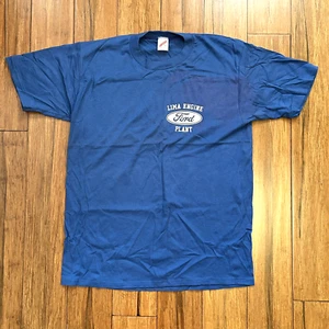 Vintage Single Stitch Lima engine Ford plant Tshirt Blue Jerzees XL Made In USA - Picture 1 of 9