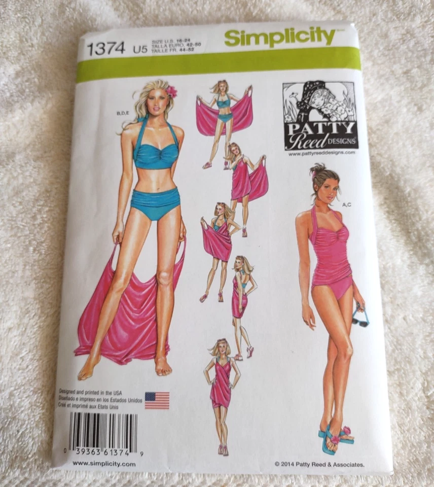 Simplicity Misses Two Piece Swimsuit Beach Cover Up Pattern 1374 Size 16-24 - Image 1 of 1
