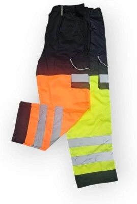 Mens Hi Vis Trouser Safety Jogging Bottoms Reflective Tape Cargo Pants Workwear - Image 1 of 4