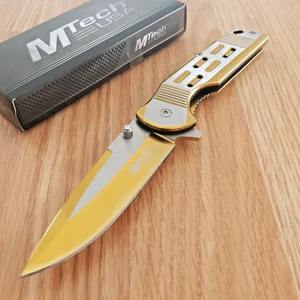 MTech Framelock Assisted Folding Knife 3.5" Gold Stainless Steel Construction - Picture 1 of 12