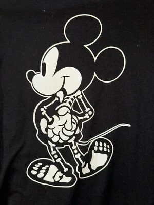 Camiseta Disney Mickey Skeleton Manga Larga Negra 2 Caras Talla Pequeña BRILLA Gótica🖤 Foto 1 de 4