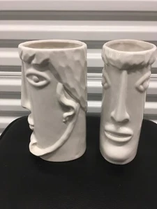 Pair of modern style White glazed ceramic vases , Picasso style images - Picture 1 of 6