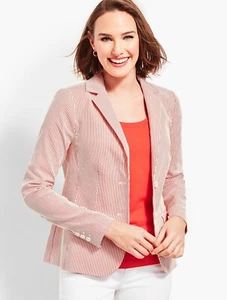 Talbots Corsage gestreifter Blazer Damen Gr. 16 rot weiß Büro Sirene Küstenkern - Bild 1 von 11