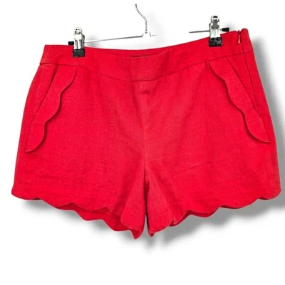 Cynthia Rowley Scalloped Shorts Pockets Linen Blend Red Size 4 - Image 1 of 4
