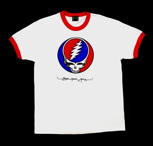 Maglietta Grateful Dead Steal Your Face Ringer Rosso Bianco Blu 2005 GDP L Nuova - Foto 1 di 11