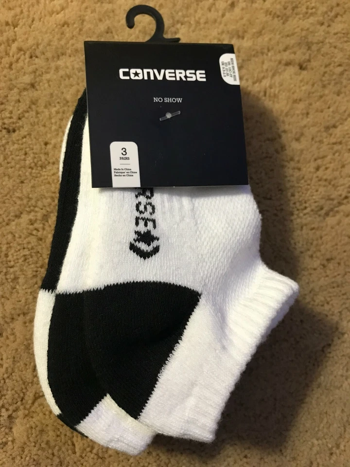 Converse Kids 3 Pk Black White No Show Cotton Cushion Athletic Sock Set XS 5-7