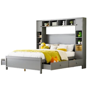 Doppelbett 140x200 aus Kiefer massiv Bettgestell mit Schrank Schubladen Stauraum - Bild 1 von 9