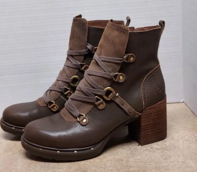 BOTAS AL TOBILLO DE CUERO OTBT Oregon Tacón Senderista Marrón Mujer Talla 8.5M Original $168 Barco de vapor Foto 1 de 4