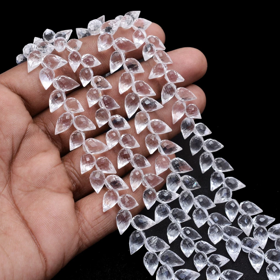 Clear Quartz Briolette Beads, Faceted Teardrops 6x9-7x10mm, Jewelry Craft Supply - Image 1 of 4