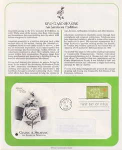1998 Giving & Sharing Tradition Sc 3243 FDC with PCS cachet info page - Picture 1 of 1