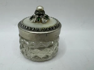 Vintage Beutel Glas Knopf Kunst Schmuckschatulle Avon OOAK Perlmutt Strass - Bild 1 von 8